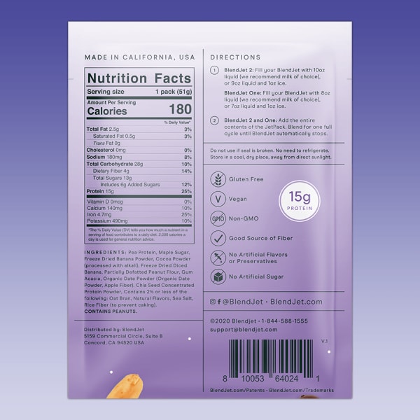 nutrition facts image Chocolate Peanut Butter Banana